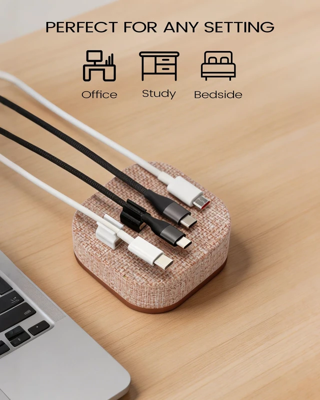 Alt view image 4 of 6 - Magnetic Cord Holder, 5 Cable Clips, Desk & Nightstand Organizer 2-In-1 Cable Management, Holds Up to 5 Cables, Anti-slip Base, Charging Accessory for Home, Office & Gift Giving