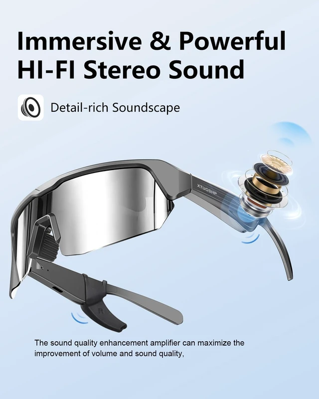 Alt view image 3 of 7 - Bluetooth Cycling Sunglasses for Adults, Smart Sports Glasses Sports sunglasses with Stereo Sound Speakers, UV400 Protection, Voice Assistant and Ergonomic Design, for Outdoor Activities