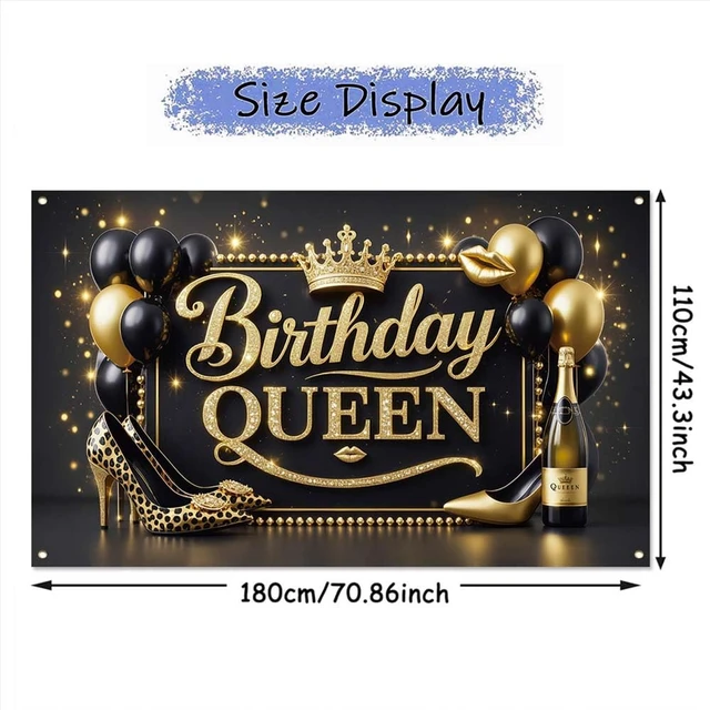 Alt view image 2 of 7 - Black Gold Happy Birthday Banner Backdrop for Women 71×43.3inch Black Gold Theme Banner; Polyester Fabric; Reusable; Ideal Photo Decor for Girls & Women Birthday Parties