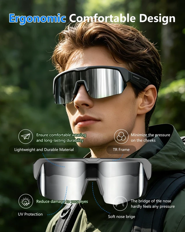 Alt view image 5 of 7 - Bluetooth Cycling Sunglasses for Adults, Smart Sports Glasses Sports sunglasses with Stereo Sound Speakers, UV400 Protection, Voice Assistant and Ergonomic Design, for Outdoor Activities