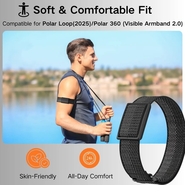 Alt view image 7 of 7 - Bicep Bands Compatible for Polar Loop (2025) / Visible Armband 2.0 Straps Nylon Hook & Loop Weave Breathable Replacement Sport Arm/Ankle Wristbands with Buckle-No Tracker