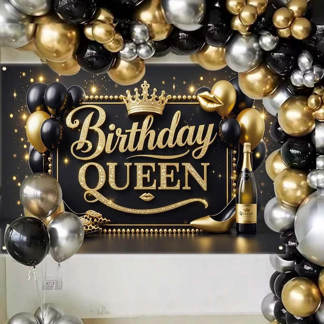 Alt view image 3 of 7 - Black Gold Happy Birthday Banner Backdrop for Women 71×43.3inch Black Gold Theme Banner; Polyester Fabric; Reusable; Ideal Photo Decor for Girls & Women Birthday Parties