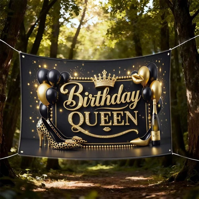 Alt view image 5 of 7 - Black Gold Happy Birthday Banner Backdrop for Women 71×43.3inch Black Gold Theme Banner; Polyester Fabric; Reusable; Ideal Photo Decor for Girls & Women Birthday Parties