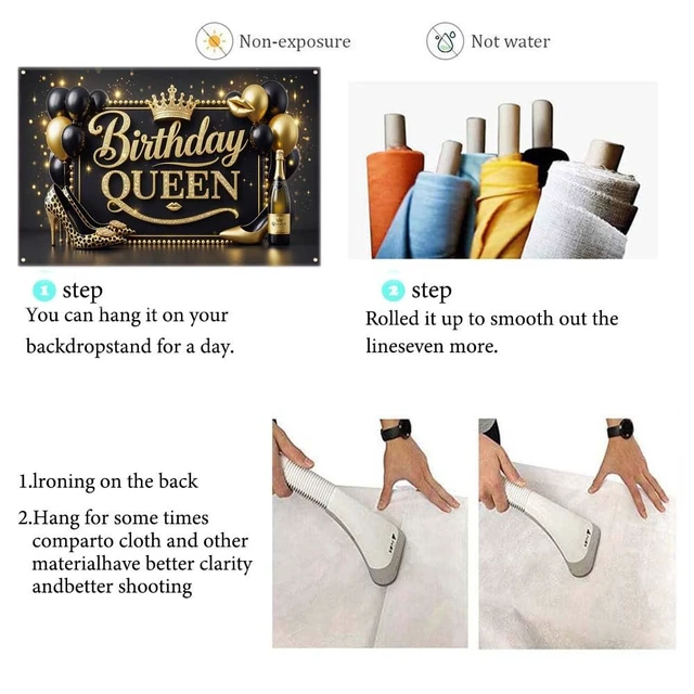 Alt view image 7 of 7 - Black Gold Happy Birthday Banner Backdrop for Women 71×43.3inch Black Gold Theme Banner; Polyester Fabric; Reusable; Ideal Photo Decor for Girls & Women Birthday Parties