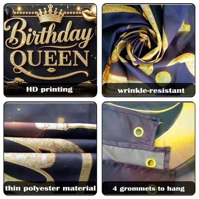 Alt view image 6 of 7 - Black Gold Happy Birthday Banner Backdrop for Women 71×43.3inch Black Gold Theme Banner; Polyester Fabric; Reusable; Ideal Photo Decor for Girls & Women Birthday Parties
