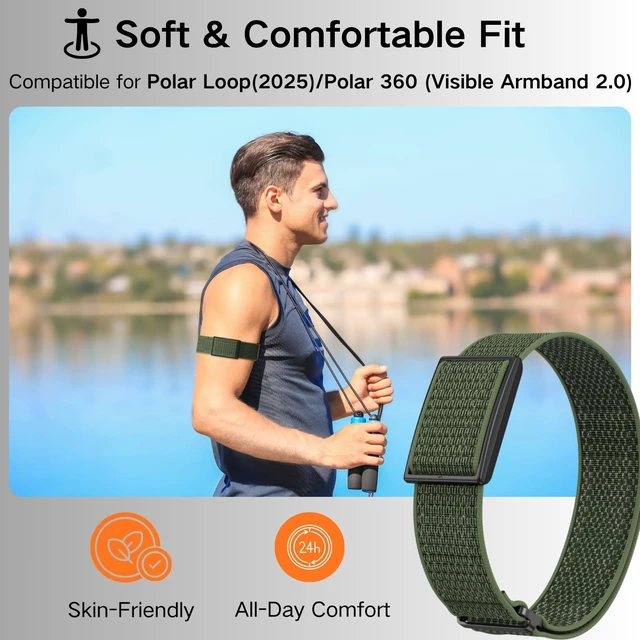 Alt view image 7 of 7 - Bicep Bands Compatible for Polar Loop (2025) / Visible Armband 2.0 Straps Nylon Hook & Loop Weave Breathable Replacement Sport Arm/Ankle Wristbands with Buckle-No Tracker