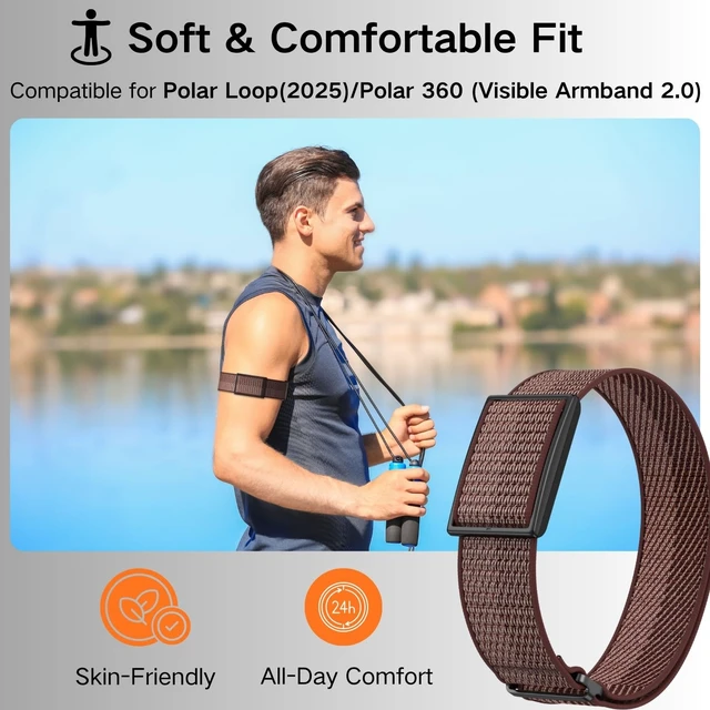 Alt view image 7 of 7 - Bicep Bands Compatible for Polar Loop (2025) / Visible Armband 2.0 Straps Nylon Hook & Loop Weave Breathable Replacement Sport Arm/Ankle Wristbands with Buckle-No Tracker