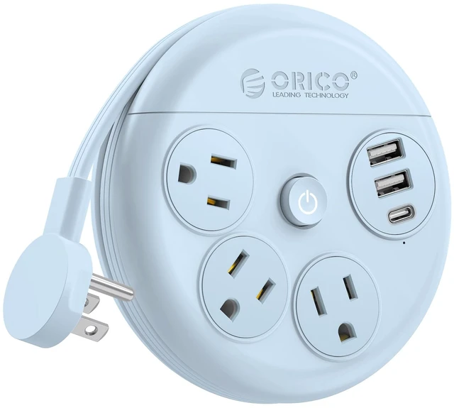 Main image of Travel Power Strip, 4Ft Wrap-Around Extension Cord Multiple Outlets (3 Outlets, 2 USB-A Ports and 1 USB C Port, Flat Plug Charger Station for Cruise/Home/Office/Dorm