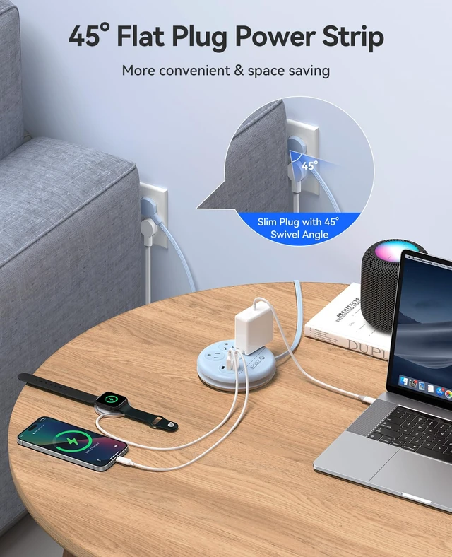 Alt view image 4 of 7 - Travel Power Strip, 4Ft Wrap-Around Extension Cord Multiple Outlets (3 Outlets, 2 USB-A Ports and 1 USB C Port, Flat Plug Charger Station for Cruise/Home/Office/Dorm
