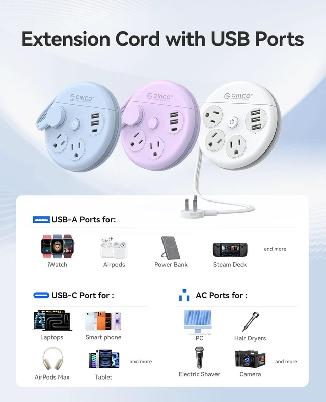 Alt view image 5 of 7 - Travel Power Strip, 4Ft Wrap-Around Extension Cord Multiple Outlets (3 Outlets, 2 USB-A Ports and 1 USB C Port, Flat Plug Charger Station for Cruise/Home/Office/Dorm