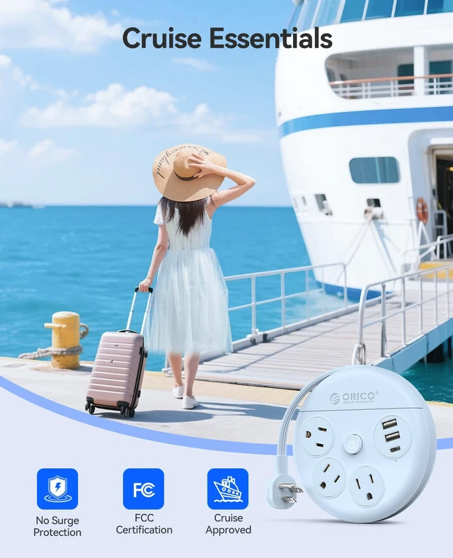 Alt view image 6 of 7 - Travel Power Strip, 4Ft Wrap-Around Extension Cord Multiple Outlets (3 Outlets, 2 USB-A Ports and 1 USB C Port, Flat Plug Charger Station for Cruise/Home/Office/Dorm