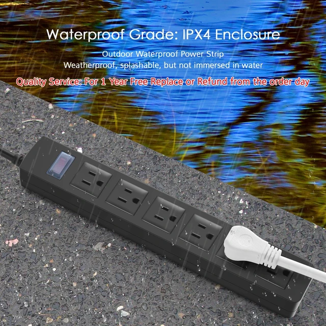 Alt view image 2 of 7 - Outdoor Power Strip Weatherproof, Waterproof 6 Outlets. 10FT, 1 Garden, Yard, Christmas Decor, Exterior Extension Cord Multiple Outlets, Flat Plug, Surge Protector, Grounding
