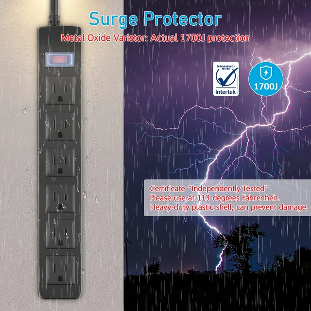 Alt view image 3 of 7 - Outdoor Power Strip Weatherproof, Waterproof 6 Outlets. 10FT, 1 Garden, Yard, Christmas Decor, Exterior Extension Cord Multiple Outlets, Flat Plug, Surge Protector, Grounding