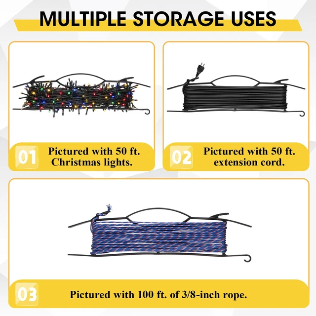 Alt view image 5 of 7 - 6 Pcs 15.7"extension Cord Storage, Xmas Light Organizer, Black Light Duty H-frame Extension Cord Holder, Christmas String Light Storage Wrap Organizer for Xmas Lites, Hoses, Ropes, Cables