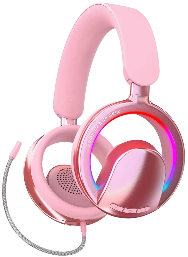 Main image of Pink Open Ear Open-Back Headphones Wireless Bluetooth Gaming Headset with Mic for PC Switch Xbox One PS4 PS5, 3.5mm Wired Breathable Lightweight Over Ear Headphones Adjustable RGB Light