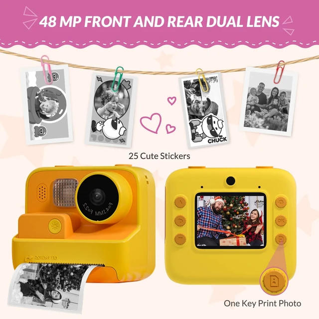 Alt view image 3 of 7 - Kids Camera Instant Print, 48MP Digital Camera with 32G Card,Orange Toys Gifts for Girls Boys Aged 3-12 for Christmas/Birthday/Holiday