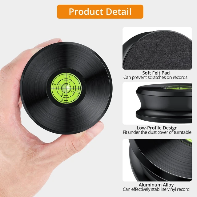 Alt view image 3 of 7 - Record Weight Stabilizer, 317g/11.18oz Record Weight, Vinyl Weight Built-in Bubble Level, Fits Under Most Protective Covers, Soft Felt Base Protects Records, Reduces Vibration for Richer