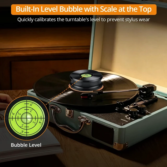 Alt view image 4 of 7 - Record Weight Stabilizer, 317g/11.18oz Record Weight, Vinyl Weight Built-in Bubble Level, Fits Under Most Protective Covers, Soft Felt Base Protects Records, Reduces Vibration for Richer