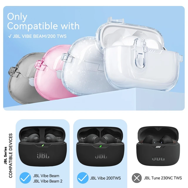 Alt view image 2 of 7 - for JBL Vibe Beam 2 (2025)/JBL Vibe Beam (2023) with Safety Lock,White Soft TPU Clear Case with Cleaner Kit and Bling Keychain for JBL Vibe 200TWS (2022) for Women Girls,Shockproof Protection
