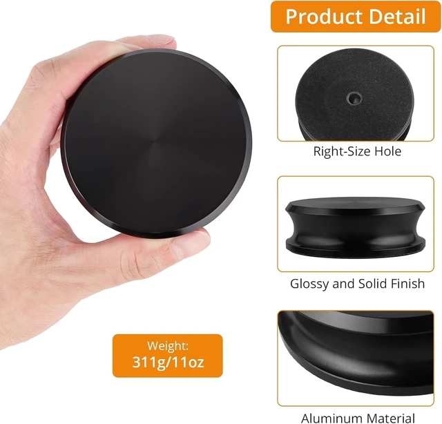 Alt view image 5 of 7 - Record Weight Stabilizer, Low-Profile Aluminum, 311g/11oz Record Weight, Turntable Accessory, Felt Anti-Slip Base, Mini Level, for Vintage Vinyl, Hi-Fi Listening
