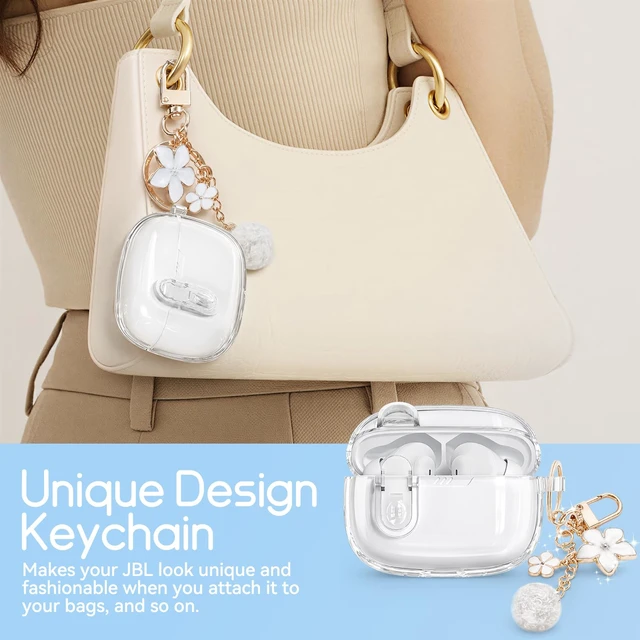 Alt view image 5 of 7 - for JBL Vibe Beam 2 (2025)/JBL Vibe Beam (2023) with Safety Lock,White Soft TPU Clear Case with Cleaner Kit and Bling Keychain for JBL Vibe 200TWS (2022) for Women Girls,Shockproof Protection