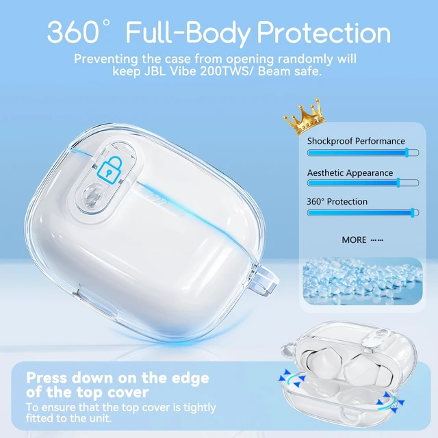 Alt view image 3 of 7 - for JBL Vibe Beam 2 (2025)/JBL Vibe Beam (2023) with Safety Lock,White Soft TPU Clear Case with Cleaner Kit and Bling Keychain for JBL Vibe 200TWS (2022) for Women Girls,Shockproof Protection