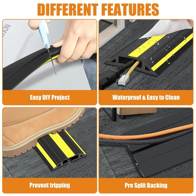 Alt view image 2 of 7 - 4 ft Cord Covers for Wires on Floor, Heavy Duty PVC Duct Floor Cord Cover, Floor Cable Cover Easy to Unroll Prevent Trip Hazard for Home Office or Outdoor Settings
