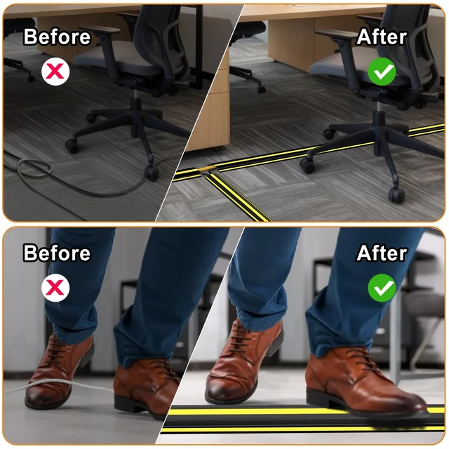 Alt view image 3 of 7 - 4 ft Cord Covers for Wires on Floor, Heavy Duty PVC Duct Floor Cord Cover, Floor Cable Cover Easy to Unroll Prevent Trip Hazard for Home Office or Outdoor Settings