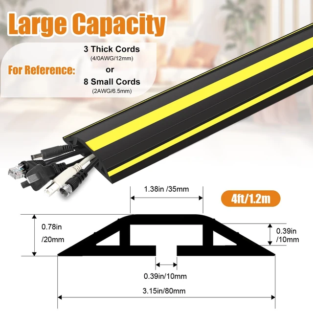 Alt view image 5 of 7 - 4 ft Cord Covers for Wires on Floor, Heavy Duty PVC Duct Floor Cord Cover, Floor Cable Cover Easy to Unroll Prevent Trip Hazard for Home Office or Outdoor Settings