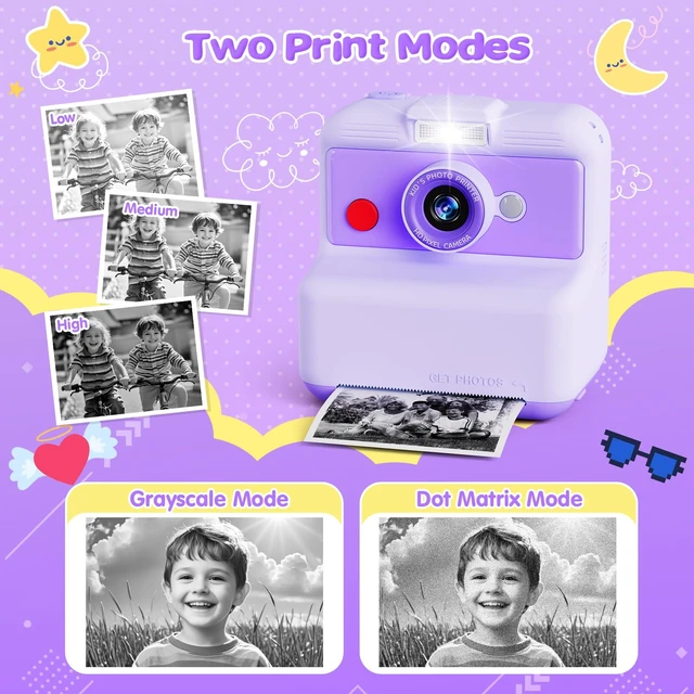 Alt view image 6 of 7 - Kids Camera Instant Print, 48MP/2.5K UHD Kids Instant Print Camera, Christmas Birthday Gifts for Girls and Boys, 3.0" Screen with Print Paper & 32G Card, Toddler Toy for Age 3-14 (Purple)