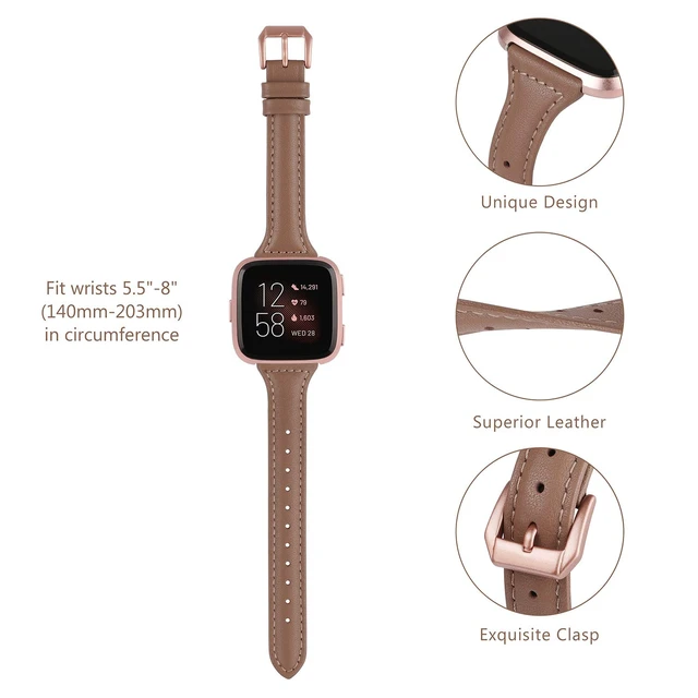 Alt view image 2 of 6 - Leather Strap Compatible with Fitbit Versa 2/Versa Watch Bands Women Men Slim Genuine Leather Wristbands Replacement for Versa Lite/Versa 2 Special Edition Classic Accessorie Multi Colors