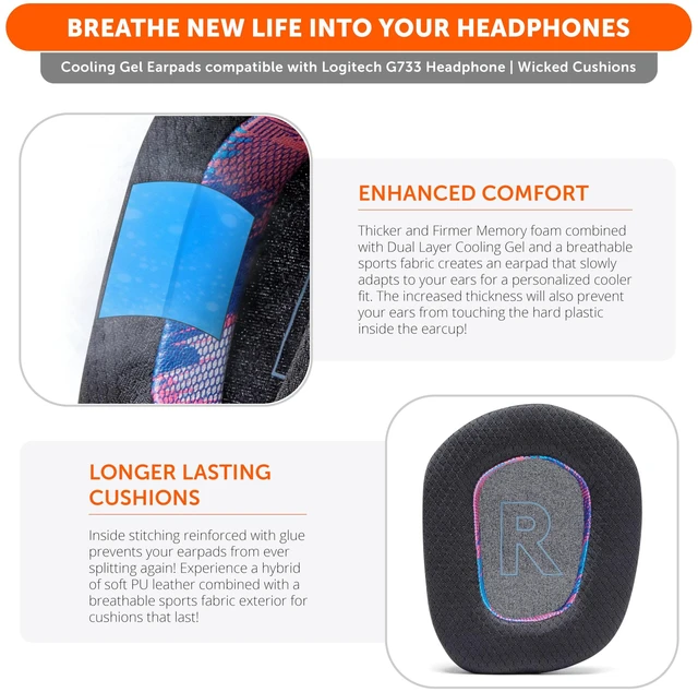 Alt view image 4 of 7 - Freeze G733 - Cooling Gel Earpads for Logitech G733 Headphones Made by Wicked Cushions Enhanced Comfort & Thickness with Cooling Gel Technology Speed Racer