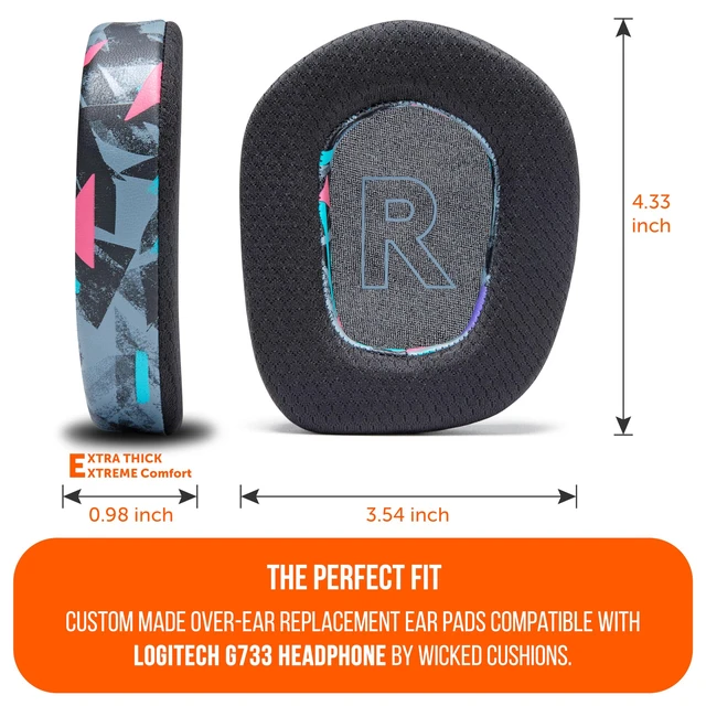 Alt view image 5 of 7 - Freeze G733 - Cooling Gel Earpads for Logitech G733 Headphones Made by Wicked Cushions Enhanced Comfort & Thickness with Cooling Gel Technology 90's Black
