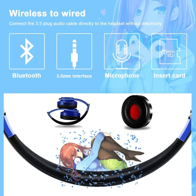 Alt view image 3 of 7 - Nakano Miku Bluetooth Headphones,Miku Headphones,The Quintessential Quintuplets Manga Cartoon Cosplay Props,Folding Hi-Fi Stereo Headphone for Cosplay,Family Leisure, Party, Travel