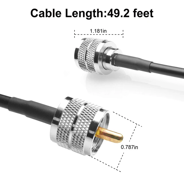 Alt view image 2 of 7 - RG58 Coax Cable - 49.2FT(15M) Low Loss UHF PL-259 Male to Male for CB, VHF, HF 50 ohm