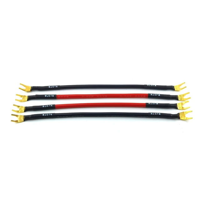 Alt view image 2 of 6 - Fork Spade Plug to Spade Plug Speaker Jumper Cable8AWG Y Plug to Y Plug Cable, for DIY Home Theater, Speaker etc 8in/4-Pack