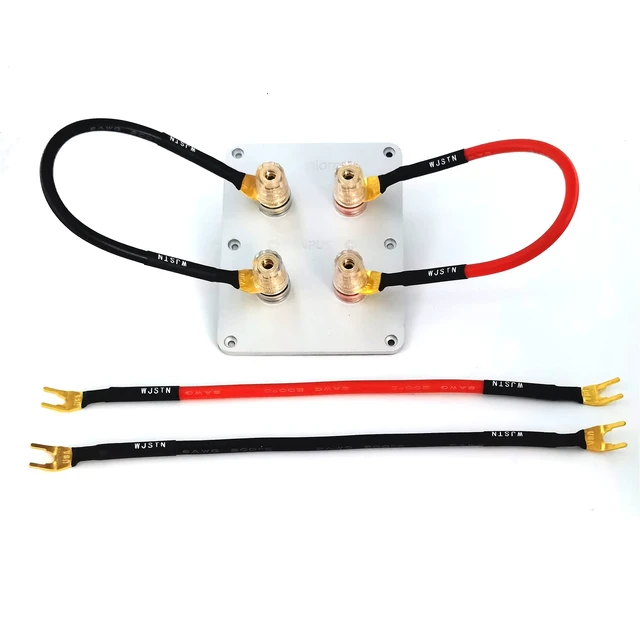 Alt view image 6 of 6 - Fork Spade Plug to Spade Plug Speaker Jumper Cable8AWG Y Plug to Y Plug Cable, for DIY Home Theater, Speaker etc 8in/4-Pack