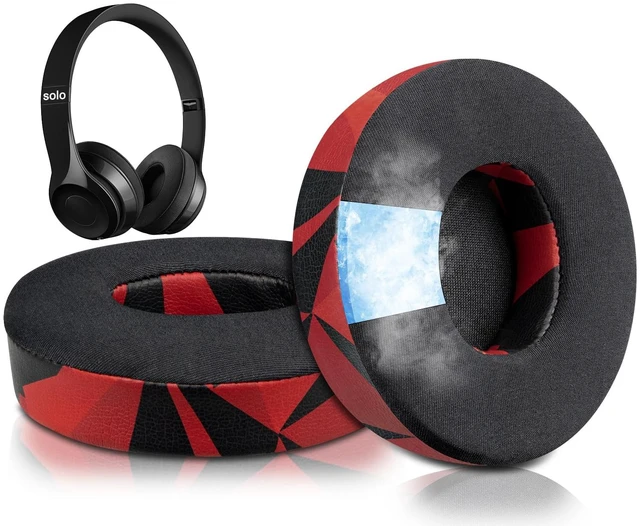 Main image of Cooling Gel Earpads Replacement for Beats Solo 2 & Solo 3 Wireless On-Ear Headphones, Ear Pads Cushions with High-Density Noise Isolation Foam, Added Thickness - Red Storm