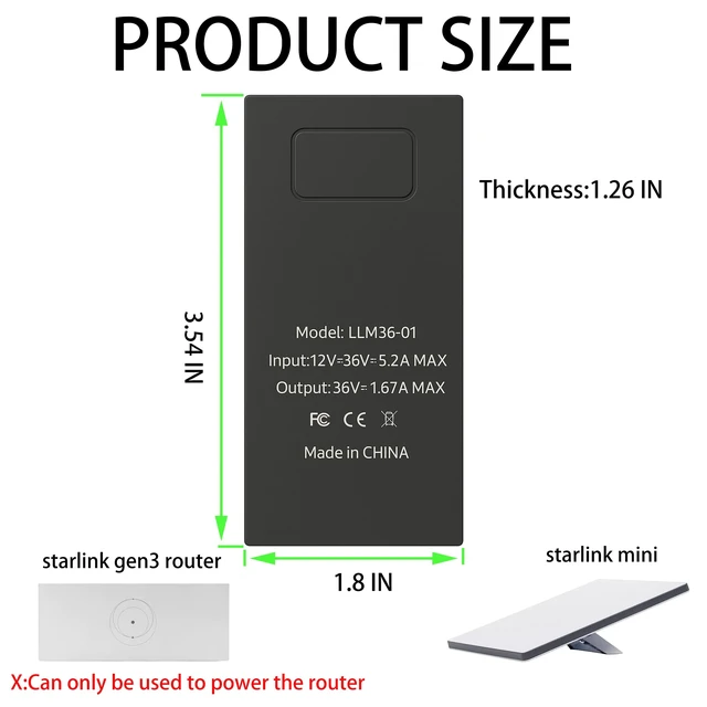 Alt view image 7 of 7 - for Starlink Mini 12V Adapter-12V/36V to 36V Input Battery Modification Converter, Compatible with Max 30m/100Ft Starlink Mini Power Cable