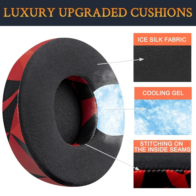 Alt view image 5 of 7 - Cooling Gel Earpads Replacement for Beats Solo 2 & Solo 3 Wireless On-Ear Headphones, Ear Pads Cushions with High-Density Noise Isolation Foam, Added Thickness - Red Storm
