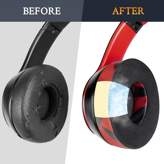 Alt view image 6 of 7 - Cooling Gel Earpads Replacement for Beats Solo 2 & Solo 3 Wireless On-Ear Headphones, Ear Pads Cushions with High-Density Noise Isolation Foam, Added Thickness - Red Storm