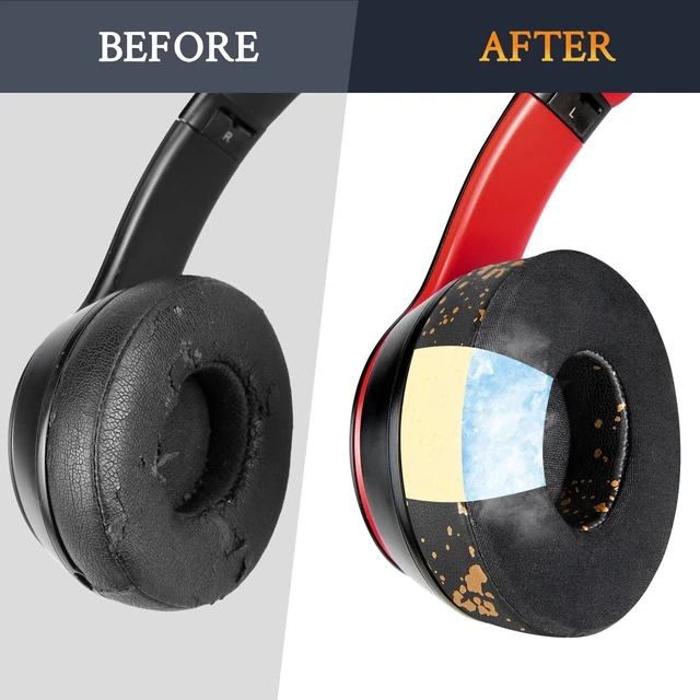 Alt view image 6 of 7 - Cooling Gel Earpads Replacement for Beats Solo 2 & Solo 3 Wireless On-Ear Headphones, Ear Pads Cushions with High-Density Noise Isolation Foam, Added Thickness - Black Gold