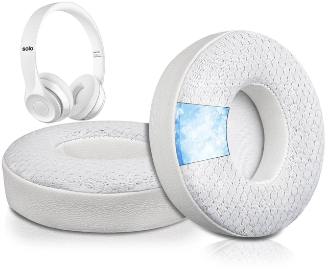 Main image of Cooling Gel Earpads Replacement for Beats Solo 2 & Solo 3 Wireless On-Ear Headphones, Ear Pads Cushions with High-Density Noise Isolation Foam, Added Thickness - White