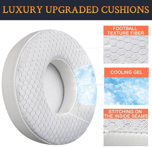 Alt view image 4 of 7 - Cooling Gel Earpads Replacement for Beats Solo 2 & Solo 3 Wireless On-Ear Headphones, Ear Pads Cushions with High-Density Noise Isolation Foam, Added Thickness - White