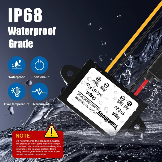 Alt view image 4 of 7 - 10-32V to 24V 5A DC DC Converter, 120W Waterproof with Over Current/Temperature Protection & Fuse, for 24V Lighting, CCTV Camera, Car Truck