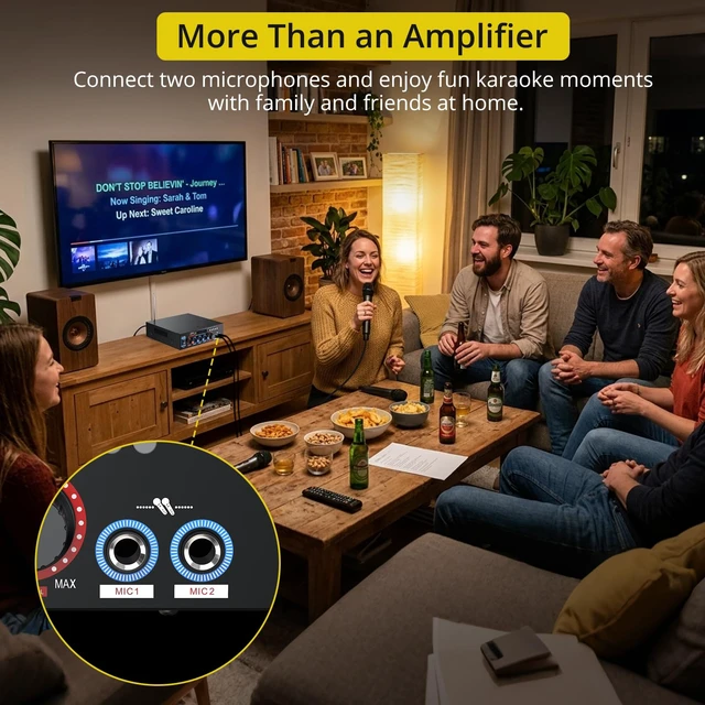 Alt view image 5 of 7 - 800W Bluetooth 5.0 Stereo Audio Amplifier, 2 Channel Home Audio Receiver with FM Radio, USB, SD/TF Card, AUX, Dual Mic Inputs, HiFi Power Amplifier for Passive Speakers, Home Theater, Car Audio