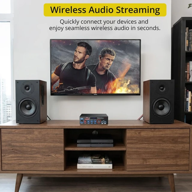 Alt view image 7 of 7 - 800W Bluetooth 5.0 Stereo Audio Amplifier, 2 Channel Home Audio Receiver with FM Radio, USB, SD/TF Card, AUX, Dual Mic Inputs, HiFi Power Amplifier for Passive Speakers, Home Theater, Car Audio