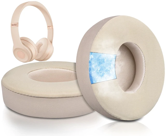 Main image of Cooling Gel Earpads Replacement for Beats Solo 2 & Solo 3 Wireless On-Ear Headphones, Ear Pads Cushions with High-Density Noise Isolation Foam, Added Thickness - Satin Gold