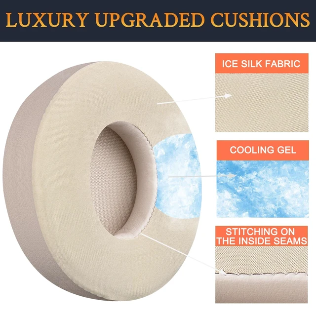 Alt view image 4 of 7 - Cooling Gel Earpads Replacement for Beats Solo 2 & Solo 3 Wireless On-Ear Headphones, Ear Pads Cushions with High-Density Noise Isolation Foam, Added Thickness - Satin Gold