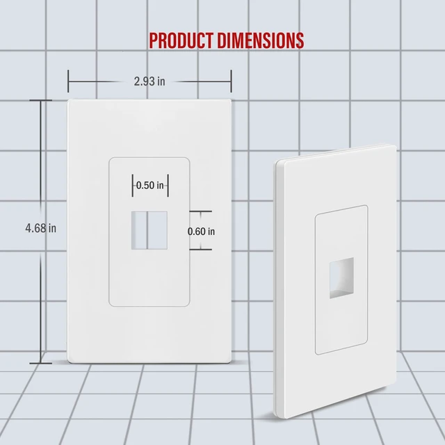 Alt view image 2 of 7 - 1 Port RJ45 Keystone Screwless Wall Plate, Cat5 Cat6 Jack Module Compatible, Size 1-Gang 4.69" x 2.93", Port 0.60" x 0.50", Polycarbonate Thermoplastic, SI8871-5PCS, Glossy, White (5 Pack)